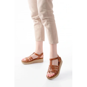 730-142 Taba Hakiki Deri Ortopedik Taban Kadın Sandalet