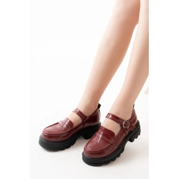 745-771 Bordo Rugan Kadın Günlük Yüksek Tabanlı Loafer Ayakkabı