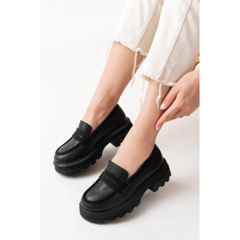 746-759 Siyah Günlük Yüksek Tabanlı Loafer Ayakkabı