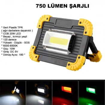 750 Lümen Powerbank Şarjlı Işıldak Watton Wt-330