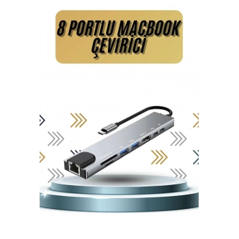 8 Portlu Macbook Çevirici Type C Hub  SD TF USB Çoğaltıcı Ethernet