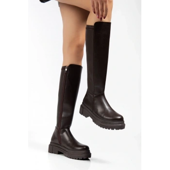 812-300 Kahverengi Fermuarlı Günlük Kadın Çizme