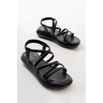 841-841 Siyah Lastikli Günlük Kadın Sandalet