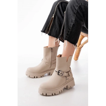 868-2015 Bej Fermuarlı Günlük Kadın Bot