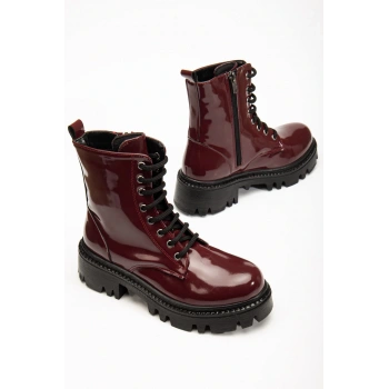 868-356 Bordo Rugan Bağcıklı Fermuarlı Günlük Kadın Bot