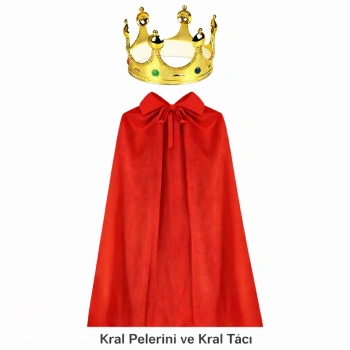 90 cm Kral Pelerini ve Altın Kral Tacı Seti