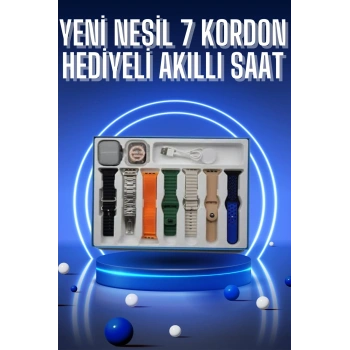 Akıllı Saat 7 Kordon Hediyeli Takvim Alarm Nabız Ölçer Bildirim Görme Sesli Görüşme