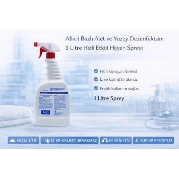 Alkol Bazlı Alet ve Yüzey Dezenfektanı 1 Litre Hızlı Etkili Hijyen Spreyi 1 ADET