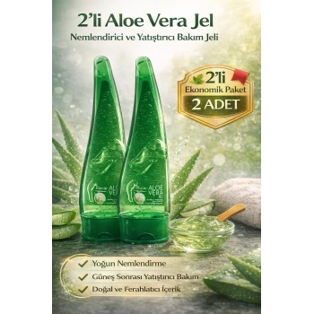 Aloe Vera Jel Nemlendirici ve Yatıştırıcı Bakım Jeli Yüz ve Vücut İçin Doğal Aloe Özlü Cilt Bakım Ürünü 2Li Avantaj Paket