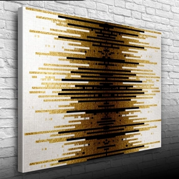 Altın Rengi, Siyah ve Beyaz Çizgili Desen Kanvas Tablo 50 x 70