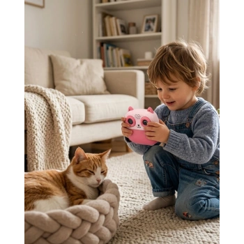 Anında Çıktı Veren Çocuk Kamerası 5 Rulo Kağıt 6 Kalem Setli Eğitici Oyuncak Fotoğraf Makinesi