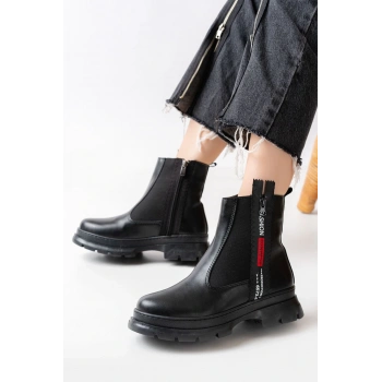 ASM-086 Siyah Fashion Aksesuarlı Fermuarlı Günlük Kadın Bot