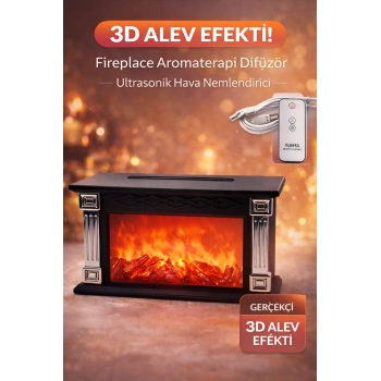 AUHMA Fireplace Aromaterapi Difüzör 300ML Ultrasonik Hava Nemlendirici Kumandalı 3D Alev Efektli Buhar Makinesi