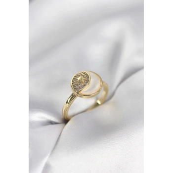Ay Yıldız Model Gold Renk Zirkon Taşlı Kadın Yüzük