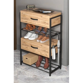 Ayakkabılık Ahşap 2 Kapaklı Metal Raflı 4 Katlı Çok Amaçlı Atlantik Çam