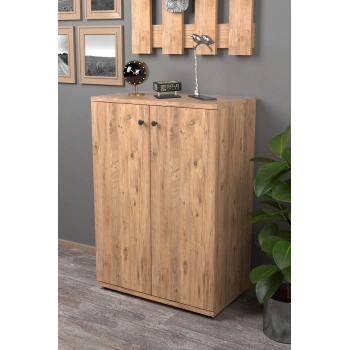 Ayakkabılık Çok Amaçlı Ayakkabı Dolabı 5 Raflı 2 Kapaklı Ceviz