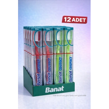 Banat Compact Kutulu Diş Fırçası 12 Adet Orta Sert Standlı Ekonomik Paket