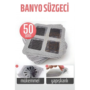 Banyo Gider Süzgeci 50 Adet Yapışkanlı Filtre, 10x10 cm