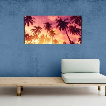 Batan Güneş, Gökyüzü ve Palmiyeler , Kanvas Tablo 60 x 120