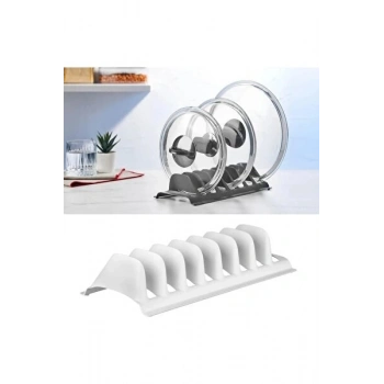 Beyaz - 2 Adet 8 Bölmeli Tencere Kapak Rafı - Simple Tabaklık - Kapak Organizeri