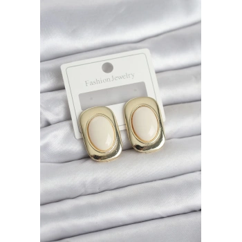 Beyaz Renk Kare Model Vintage Kadın Küpe