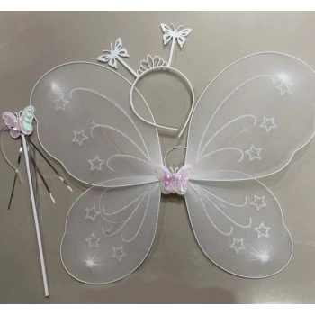 Beyaz Renk Kelebek Kanadı Tacı ve Sopası