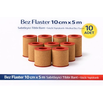 Bez Flaster 10 cm x 5 m Sabitleyici Tıbbi Bant Kahverengi Bez Flaster Güçlü Yapışkanlı 10 Adet
