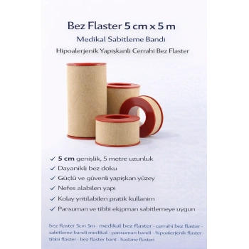 Bez Flaster 5 cm x 5 m Medikal Sabitleme Bandı Hipoalerjenik Yapışkanlı Cerrahi Bez Flaster