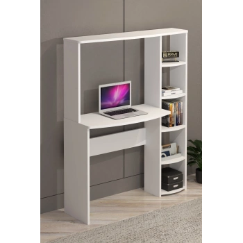 Çalışma Masası 5 Raflı Kitaplık Beyaz