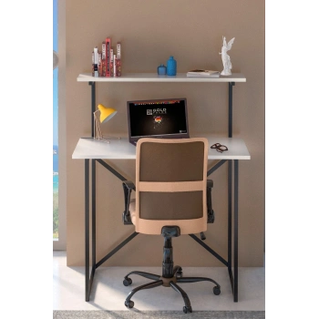 Çalışma Masası Raf Kitaplık Çok Amaçlı Ofis Masa Beyaz