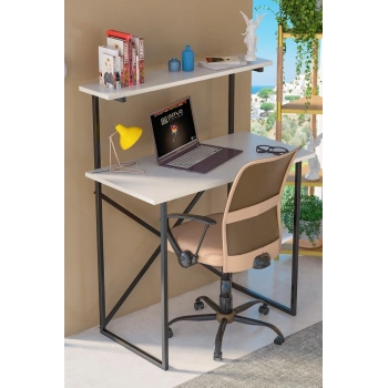 Çalışma Masası Raf Kitaplık Çok Amaçlı Ofis Masa Beyaz