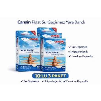 Cansın Plast Su Geçirmez Yara Bandı 10lu 3 Paket Waterproof First Aid Plaster