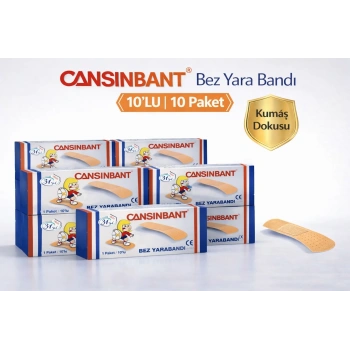 Cansinbant Bez Yarabandı 10 lu 10 Paket 1,9 x 7,2 cm Fabric First Aid Plaster