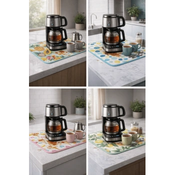 Çay Matı Çay Makinesi % 100 Mikrofiber Altlığı Su Emici Tezgah Koruyucu Kurulama Matı