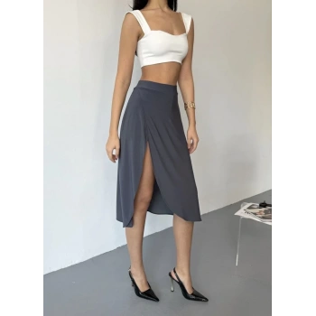 Cepli Şortlu Yırtmaçlı Etek - Siyah