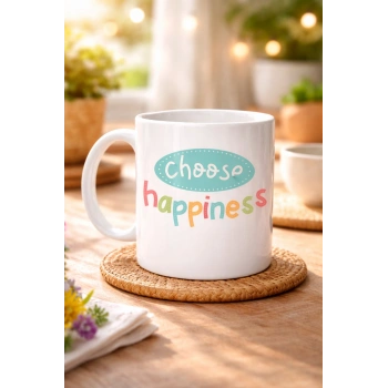 Choose Happiness MUTLULUĞU SEÇ Yazılı Porselen Kupa MODEL 156 – Motivasyon Kupası – Renkli Tasarım – Kahve & Çay Kupası – Mutluluk Temalı Hediye