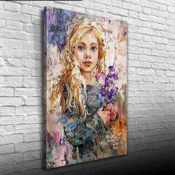 Çiçek Demeti Tutan Kadın Portresi Yağlıboya Kanvas Tablo 50 x 70