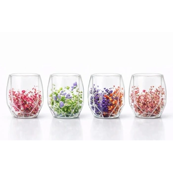 Çift Camlı Çiçekli Köşeli Bardak