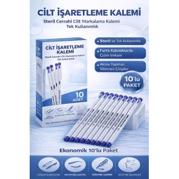 Cilt İşaretleme Kalemi Steril Cerrahi Marker Kalem 10 ADET