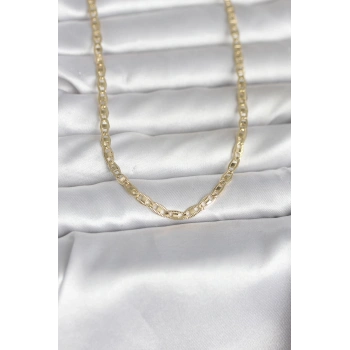 CM 14K Gold Renk Lazer Kesim Zincirli Model 60 cm Kadın Kolye