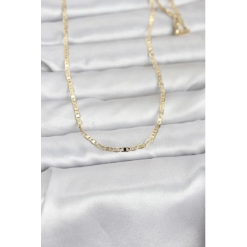 CM 14K Gold Renk Lazerli Yassı Model Zincirli 60 cm Kadın Kolye