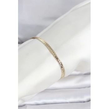 CM 14K Gold Renk Lazerli Yassı Zincir Model Kadın Bileklik