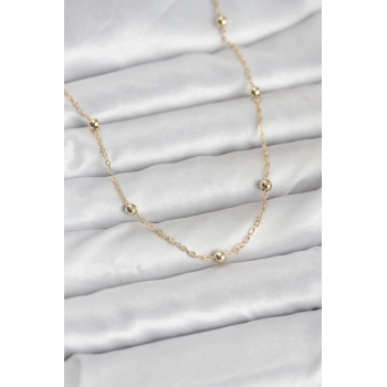 CM 14K Gold Renk Pirinç Top Zincirli 60 cm Kadın Kolye