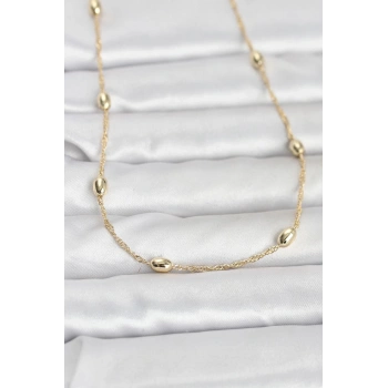 CM 14K Gold Renk Topçuklu Burgu Zincir Model 60 cm Kadın Kolye