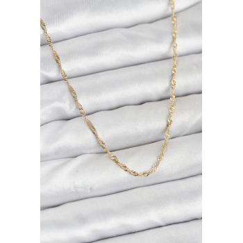 CM 14K Gold Renk Yassı Burgulu Model Kadın Kolye