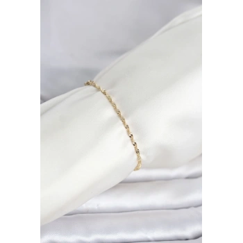 CM 14K Gold Renk Yassı Ezme Burgu Model Kadın Bileklik