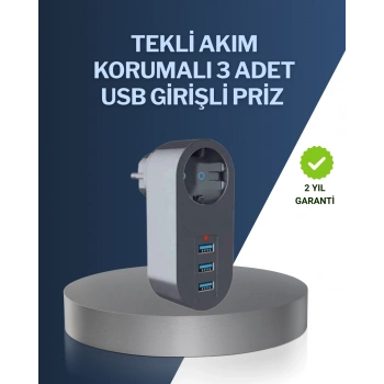 Çocuk Korumalı Termal Priz – 3lü USB Şarj ve Akım Koruması