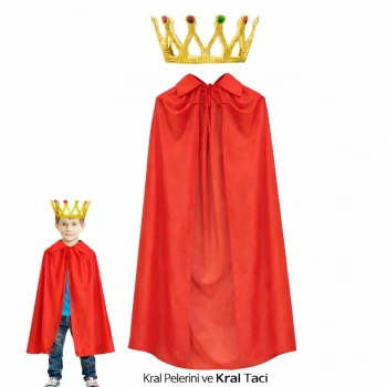 Çocuk Kral Pelerini ve Kral Tacı Kostüm Seti