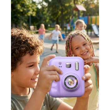 Çocuklar İçin Anında Baskılı Kamera HD Ekran 4 Rulo Kağıt 5 Kalem Set Hediyeli