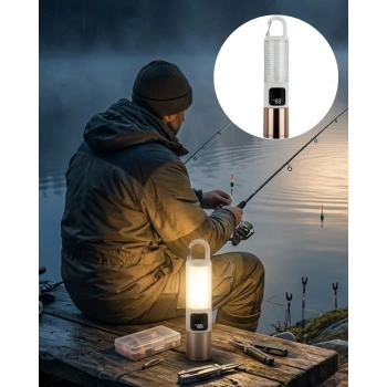 Çok Amaçlı Kamp Feneri USB Şarjlı Çift Işık Kaynaklı Güç Ekranlı LED Aydınlatma